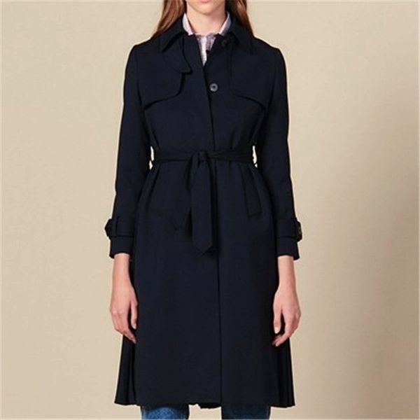 

autumn womens lapel trench coat with pleated back hem lace up bow windbreaker with single breasted windbreaker a094 y201012, Tan;black