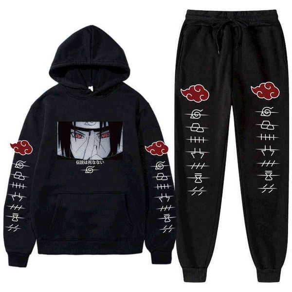 

men hoodie japanese anime cartoon graphic casual tracksuit 2piece set men's suit fall winter warm hoodies pullover sweatpants g1217, Gray