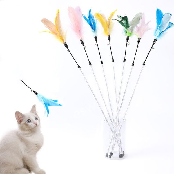 Cat Feather Toy Long Rod com Bells Funny Kitten Stick Interactive Toys