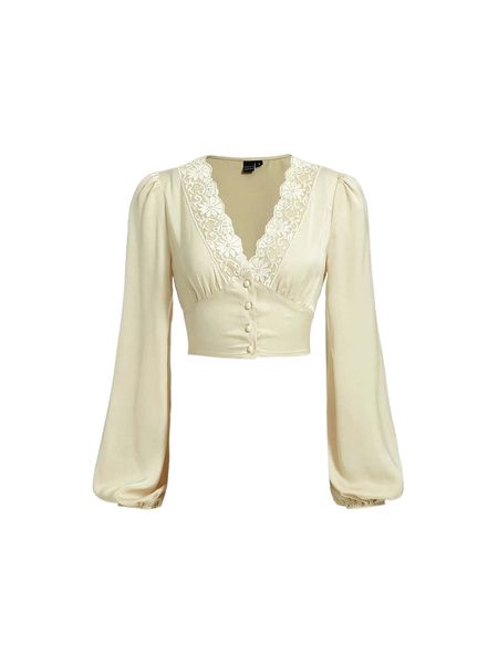 

mod guipure lace panel button front blouse i6pm#, White