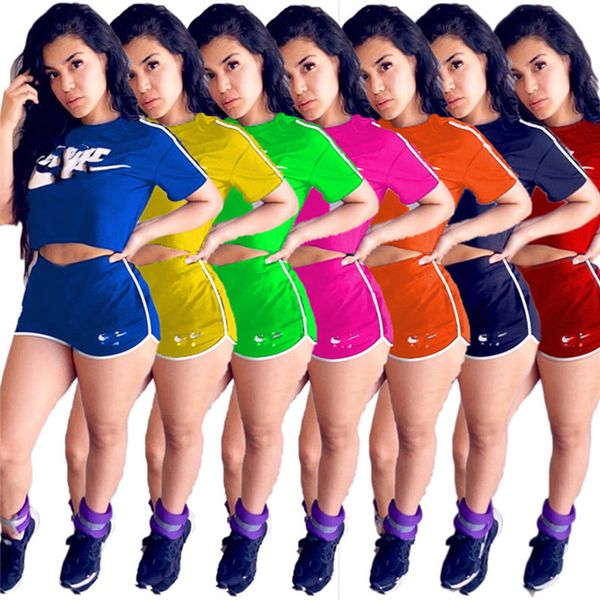 

2022 designer solid women summer sets casual outfits 2 piece tracksuits short sleeve midi t shirts slim shorts wholesale female clothes 3647, Gray