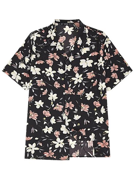 

men notched collar floral print shirt e3aq#, White;black