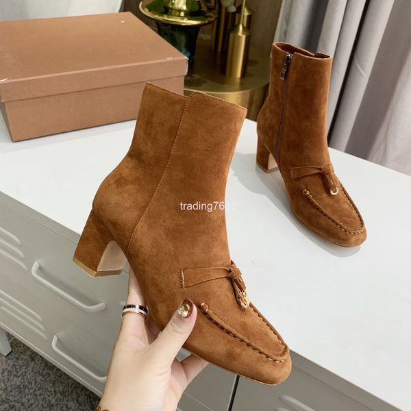 

boots women's square head coarse heel frosted leather short boots autumn and winter style wind versatile martin single trend, Black