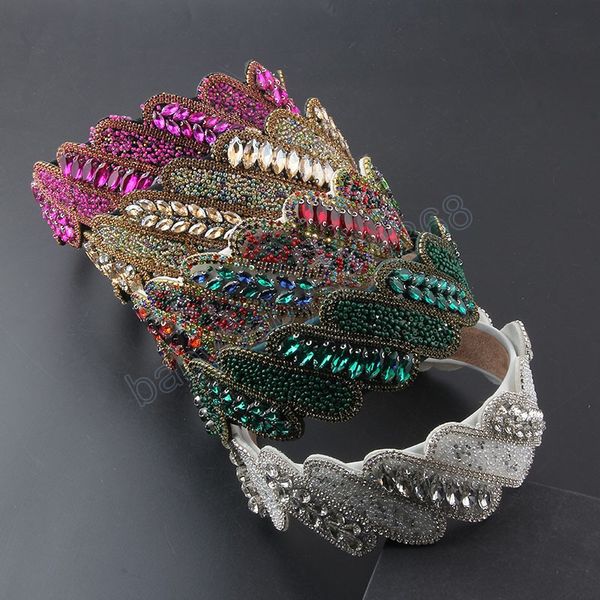 

fashion rhinestone rice beads striped hair hoop headwear ladies retro ball wide brim headband hair accessories, Slivery;white
