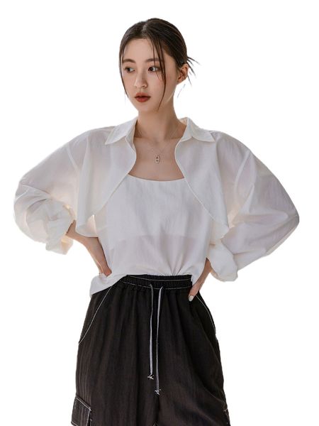 

dazy-less drop shoulder crop blouse & cami d1a0#, White