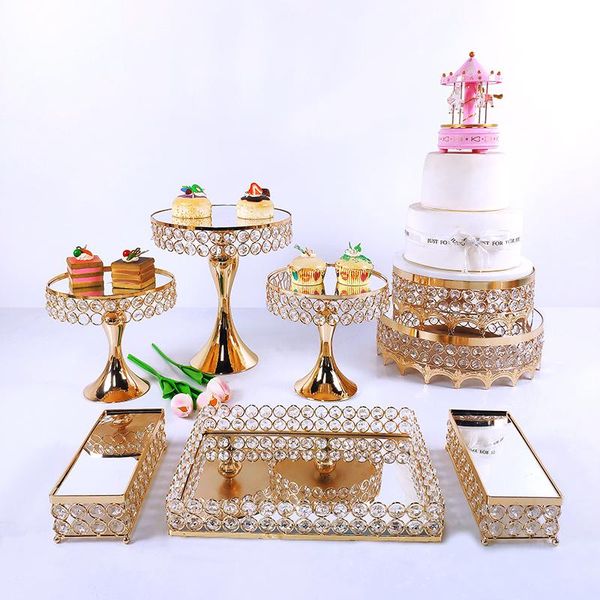 Diğer Bakeware Gümüş Altın 8 PCS Electoplat Metal Kristal Kek Stand Set Düğün Doğum Günü Partisi Tatlı Cupcake Plaka Raftotu