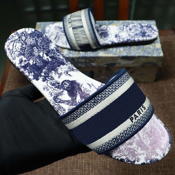 

classics sandals fashion designer slippers slides floral brocade gear bottoms flip flops women shoes striped beach causal slipper 05, Black