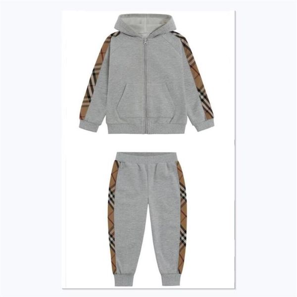 

spring autumn baby boys tracksuits sportswear kids clothing sets boy casual set cotton children plaid zipper hoodies pants joggers266c, White