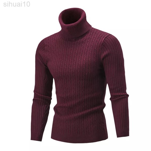 2022 Inverno Jacquard Maglioni Dolcevita da Uomo Caldo Tinta Unita Maglione A Maniche Lunghe Sport Maschile Lavorato A Maglia Sottile Nuovo Anno Abbigliamento L220801