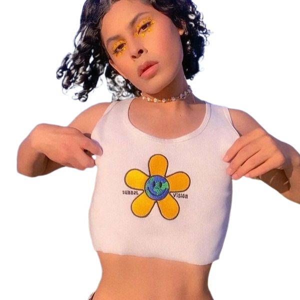

european and american big flower embroidery short women's vest 2021 summer new slim navel bottoming coat small suspender s9ir#, White