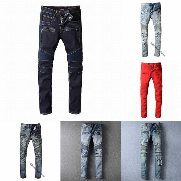 

designer mens jeans distressed ripped biker slim fit motorcycle bikers denim for men s fashion mans black pants pour hommescowboy, Blue