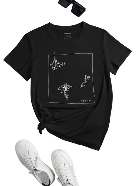 

floral & letter print tee i5xk#, White