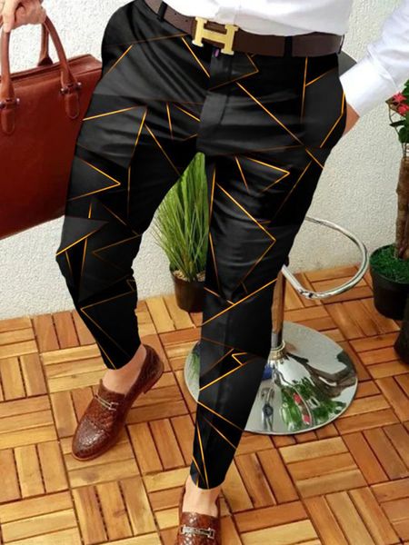 

summer hip hop print geometric long pants high fashion mens printing casual man patterned trousers pant p3kc, Black