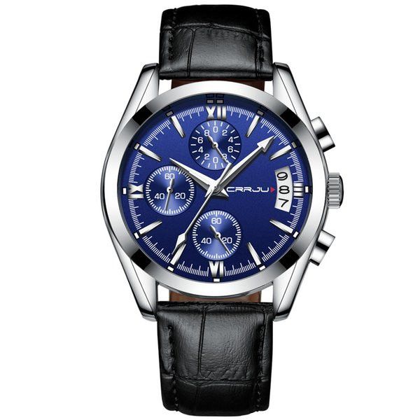 

2022 crrju men military watches male black dial business quartz watch men's leather strap waterproof clock date multifunction wristwatc, Slivery;brown
