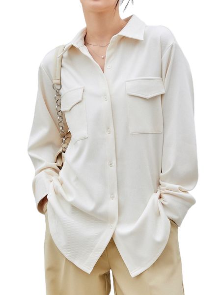 

dazy-less flap pocket drop shoulder blouse y52e#, White