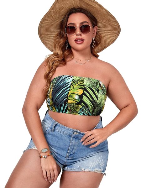 

plus tropical print tube l3lj#, Black