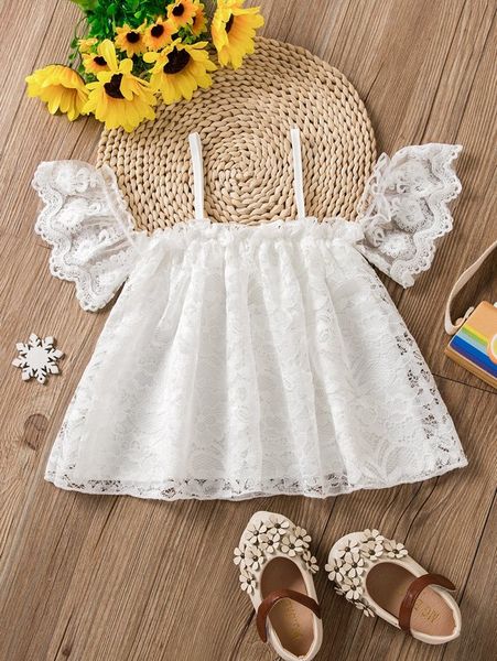 

toddler girls scallop trim cold shoulder lace blouse she, White;black