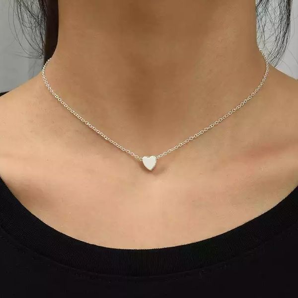 

luxury design gold silver plated small love heart clavicle chain necklace simple heart shaped pendant choker necklaces for women wedding jew
