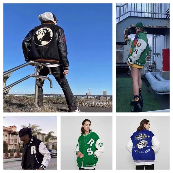 

leather flocking jacket men embroidery jackets fashion oversized hip hop varsity baseball leather sleeve loose fit letterman coat, Black;brown