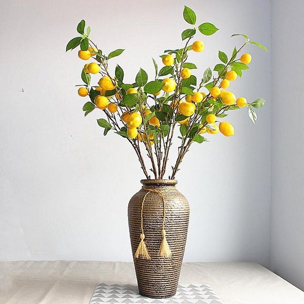 Flores decorativas grinaldas três galhos de árvores frutas combinadas plantas artificiais Plantas de imitação de ramo amarelo TwigDecorative decorativedececec