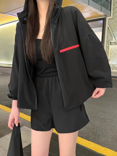 

women's tracksuits shorts two piece women sportswear jacket in spring and autumn high-end luxury fashion designer sunscreen coat, Gray