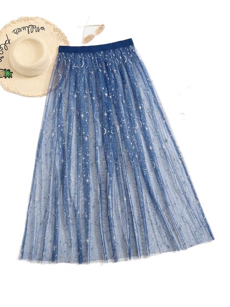 

plus galaxy sheer mesh skirt 96co#, Black