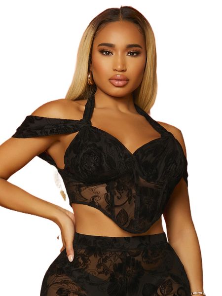 

sxy halter neck backless asymmetrical hem crop velvet m22g#, White