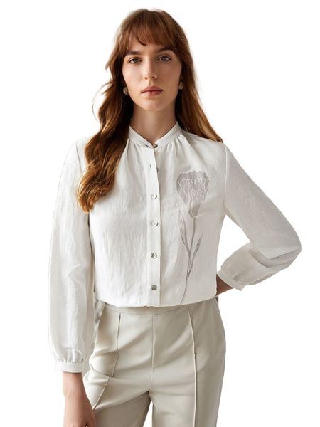 

motf premium linen tulip mock neck shirt 63je#, White