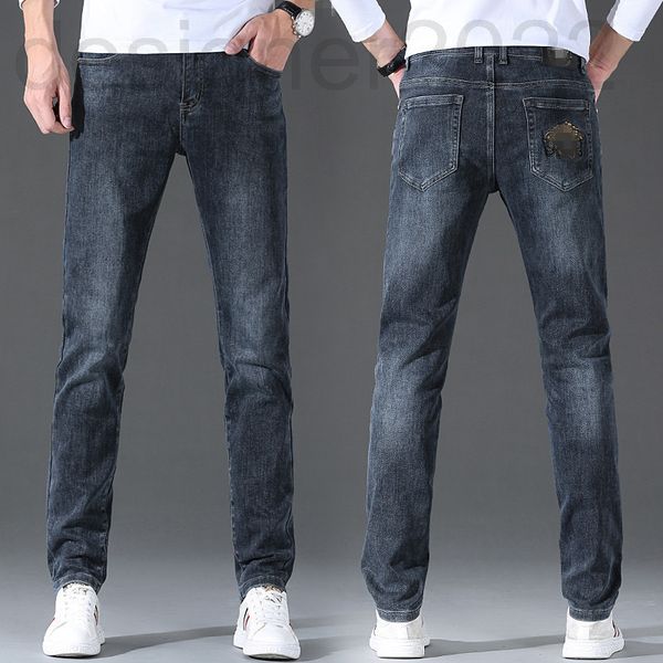 

men's jeans designer autumn men's jeans cotton korean version thick stretch small feet slim medusa embroidered long pants n2vn, Blue