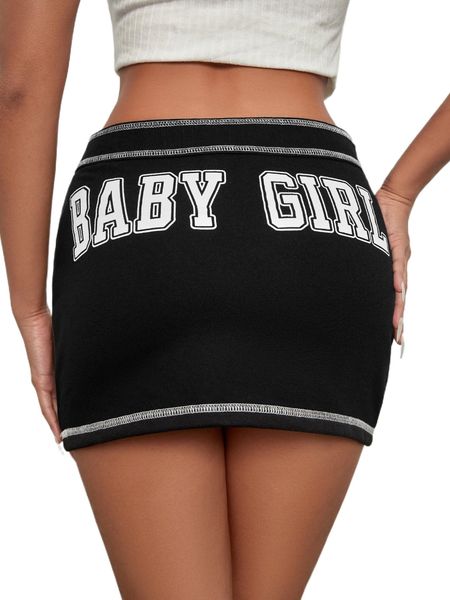 

letter graphic mini bodycon skirt y6zt#, Black