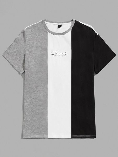 

men slogan graphic colorblock tee g62g#, White;black