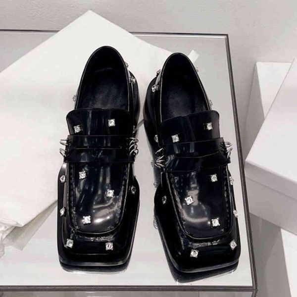 

dress shoes spring women shoes square toe genuine leather hoof heels design luxury casual decoration, Black