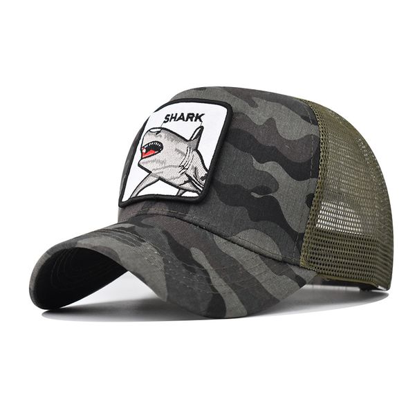 

animal shark embroidery mesh cap men and women baseball cap hip hop peaked caps net hats for female dad hat, Blue;gray
