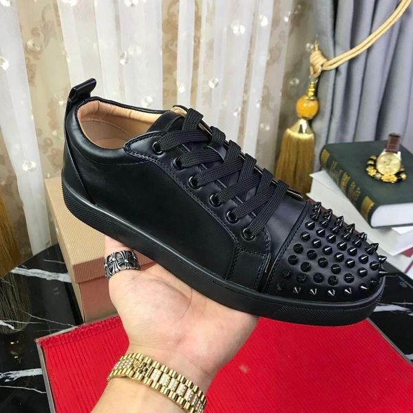 

men leathers casual shoes red sole sneakers spiked shoes flats platform low lace up trainer classic style studded luxury design with box si, Black