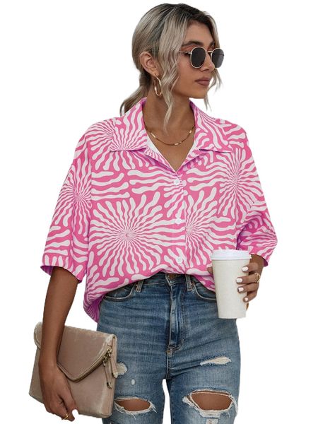 

yin & yang print drop shoulder blouse c755#, White