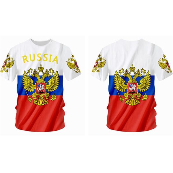 Ujwi novidade russia masculina camiseta bandeira russa camiseta unissex verão casual plus size 5xl personalizado 3d tee DIY roupas 220712