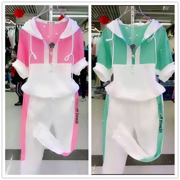 

women's 2 two piece set 2021 summer new slim fashion short sleeve hooded sweater leisure sweat suit plus size clothing for women, White