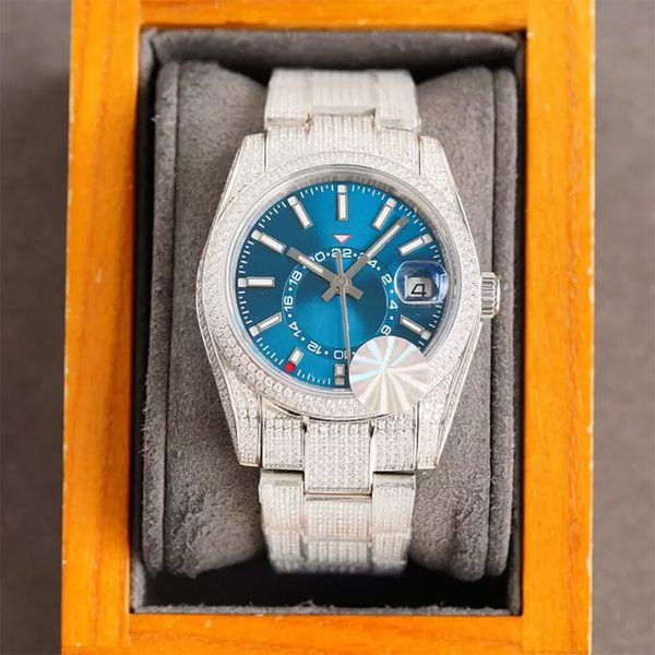 

full diamond watch mens automatic mechanical watches 41mm with diamond-studded steel bracelet fashion business wristwatches montre de luxe b, Slivery;brown