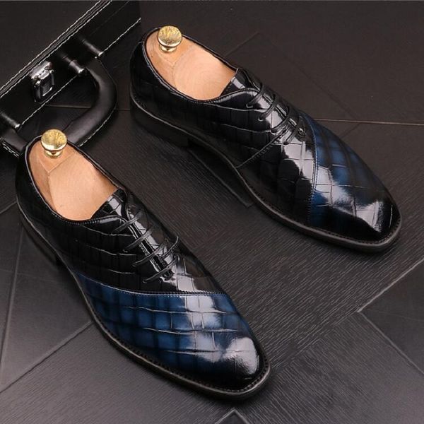 

2022 luxury designer men two- tone mix patchwork shoes leather dress party prom shoes male wedding evening footwear zapatos hombre da40, Black
