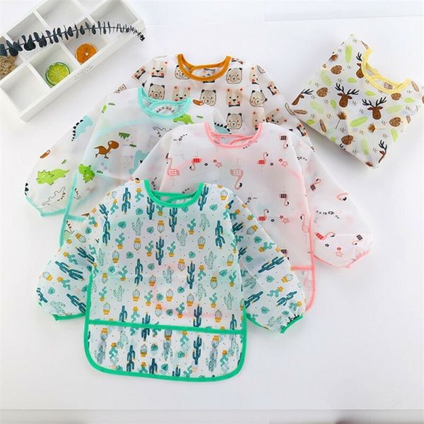 

bibs cute children baby stuff toddler waterproof long sleeve art smock feeding bib apron for kids 06 years 220713