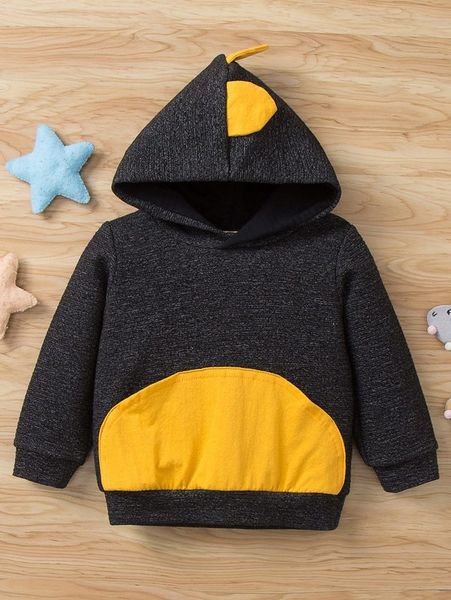

toddler boys color block 3d patched hoodie she, Black