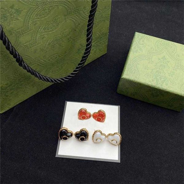 

chic peach heart charm earrings double letter women studs with stamps ladies love shape eardrop dangler gift box for date party birthday, Golden