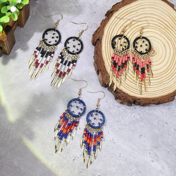 

trendy dream catcher boho summer earrings ethnic bohemian handmade beaded long dangle hanging earring for women fashion jewelry, Silver