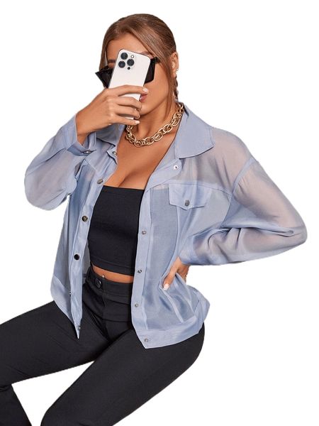 

single breasted drop shoulder sheer coat q4rc#, Black