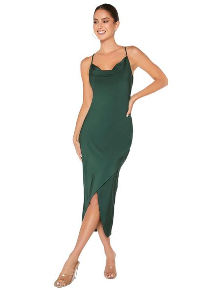 

cowl neck wrap satin cami dress k81z#, Black;gray