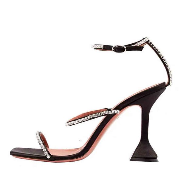 

sandals high heeled sandals women's style square head wine cup heel buckle fashion high shoes, Black