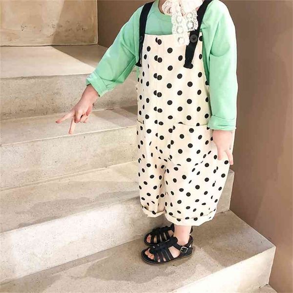

spring summer boys and girls cotton casual dot overalls soft loose all-match suspender trousers 210708, Blue