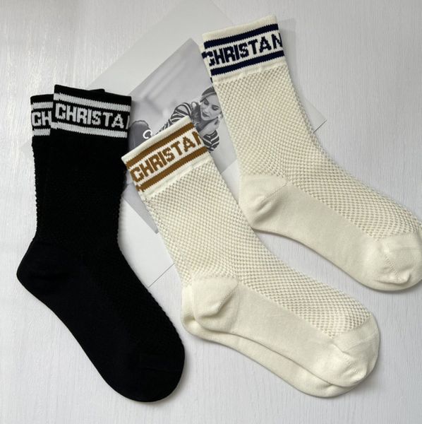 

womens classic letter love hosierys brand d's sock spring summer hollow tube fashion style socks mercerized wool female hosiery thin co, Black;white