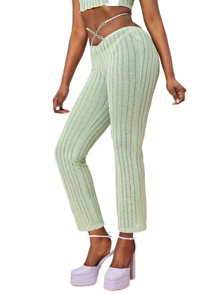 

chain detail tie back bootcut leg pants without panty g9bk#, Black;white