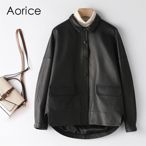 

pudi new design women genuine leather outwear shirt style coat ct114, Black